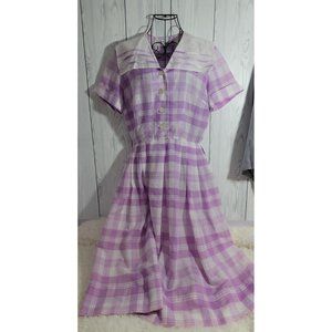 Nelly Don Sailor Collar Purple Plaid 50's Dress